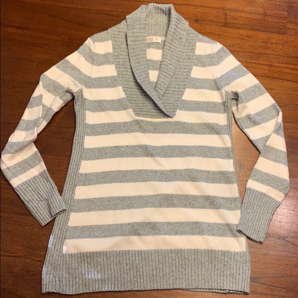 Gray and white stripe maternity sweater